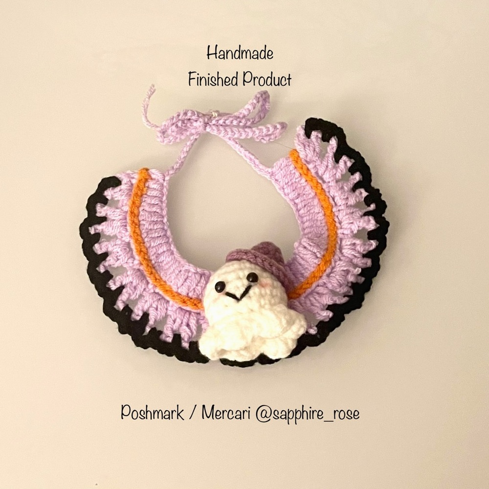 Handmade Halloween Pet Costume Collar Cat Dog Crochet Ghost Finished Product New